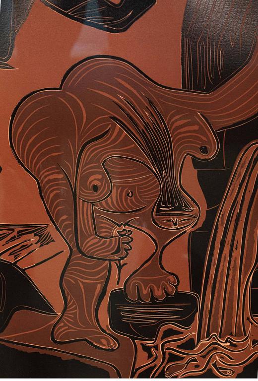 独角鹿西洋古董 1963年西班牙艺术家签名创作出品限量麻胶版画 商品图4