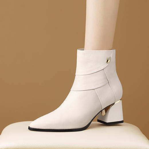 【预售5天】真皮粗跟短靴，时尚百搭中跟侧拉链软皮时装靴HY&H3745 商品图1