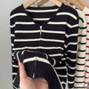 秋冬【新款条纹开衫】长袖针织上衣 修身显瘦百搭气质时尚毛衣 商品缩略图8
