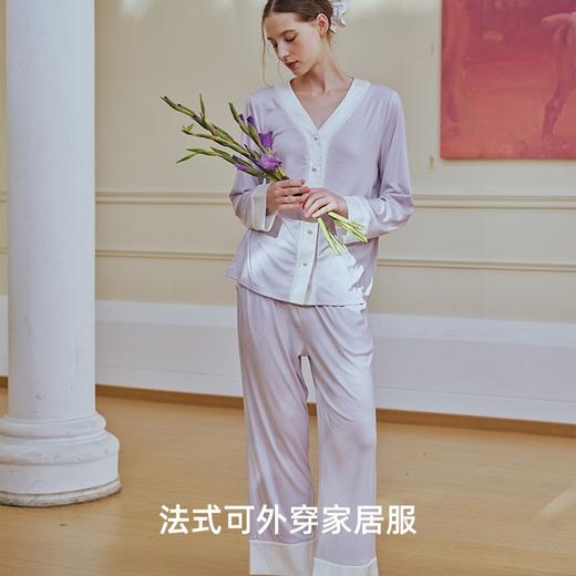 BLEO 莱赛尔天丝拼接缎面珍珠扣长袖长裤套装 商品图3