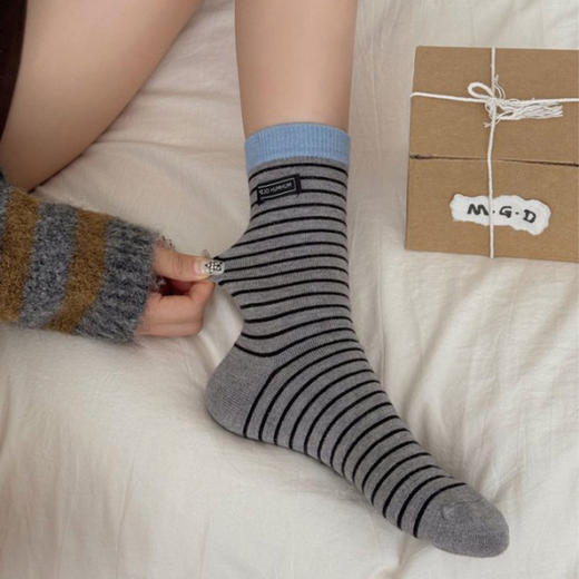 绒绒暖阳条纹布标暖绒袜袜子-纪念日百货门店同款167596504 商品图2