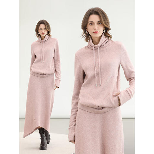 COCOBELLA粉色休闲A字半身裙女弧形下摆25秋冬针织长裙HS3163 商品图2