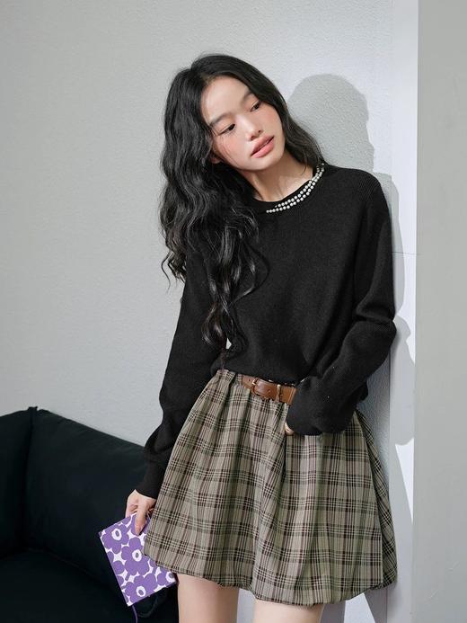 小香风钉珠羊毛混纺圆领毛衣 商品图8