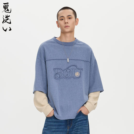 ONIARAI/鬼洗25秋冬棒小熊猫洗褪毛边假两件套头卫衣男式 N240156 商品图1