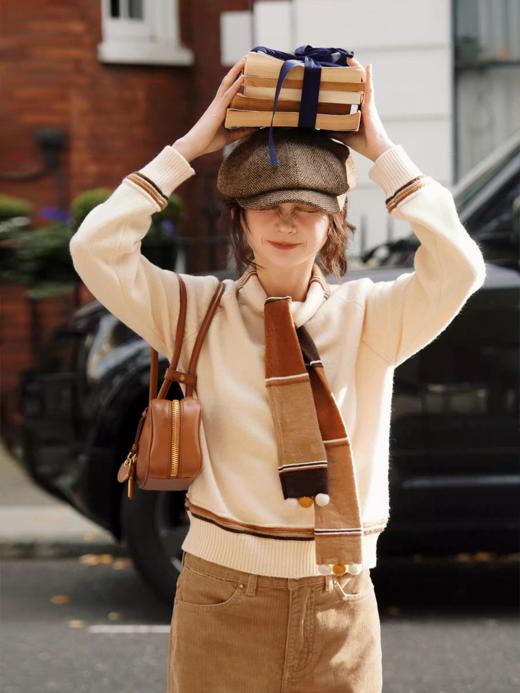 浮生八记/25C162/羊毛趣味彩虹撞色条纹围巾毛衣 商品图0