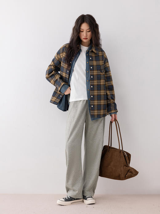 COCO ZONE 设计感格纹长袖棉服撞色polo领上衣CC1C2229 商品图6