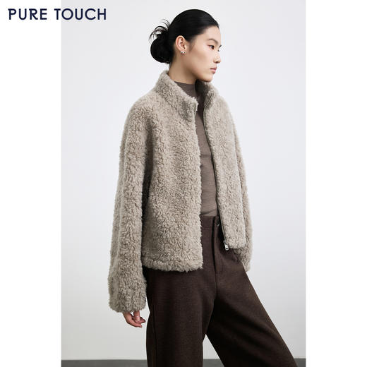 商场同款PURE TOUCH女装25冬新款立领羊剪绒短外套宽松羊毛外套 商品图4