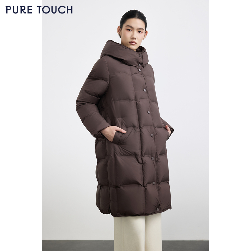 商场同款PURE TOUCH女装25秋冬新款白鸭绒羽绒服中长款连帽羽绒服