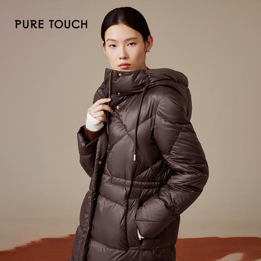 pure touch女士中长款羽绒服白鸭绒保暖果棕色修身百搭冬季外套新 商品图3