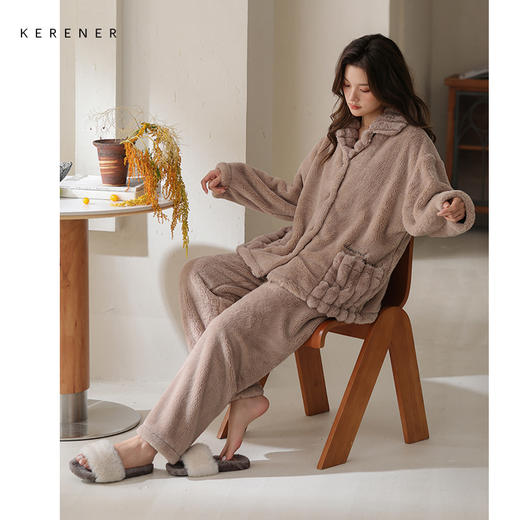 可人儿原创冬季舒棉绒女士睡衣韩系加厚保暖可外穿珊瑚绒家居服 商品图0