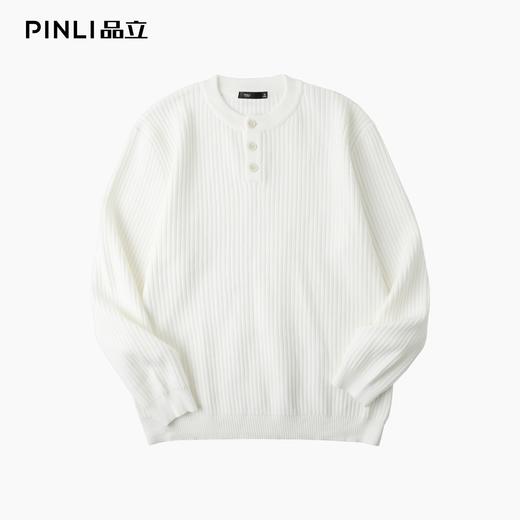 PINLI品立2025秋季新款男条纹提花毛衣打底圆领扣子门襟针织衫潮GD253110079 商品图3