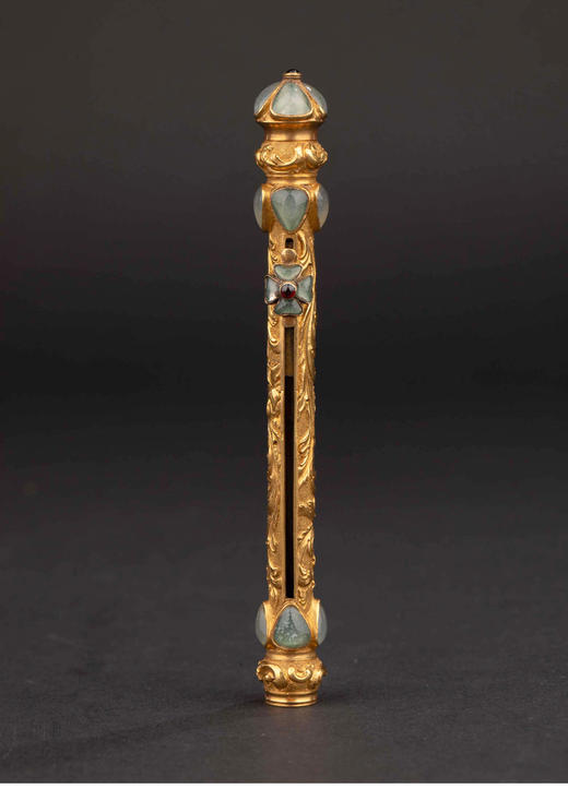 独角鹿西洋古董 1860-1870年代欧洲出品洛可可风格月光石及红宝石镶嵌花叶纹18K黄金精雕铅笔杆 商品图1