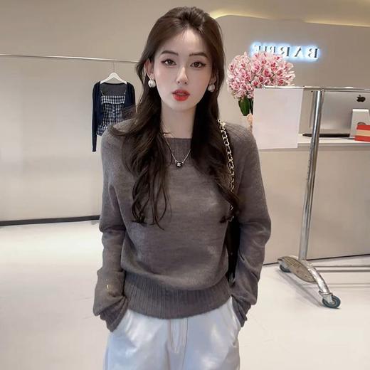 【圆领套头软糯内搭针织衫】秋冬韩系穿搭慵懒风 一字肩打底衫毛衣上衣 商品图6