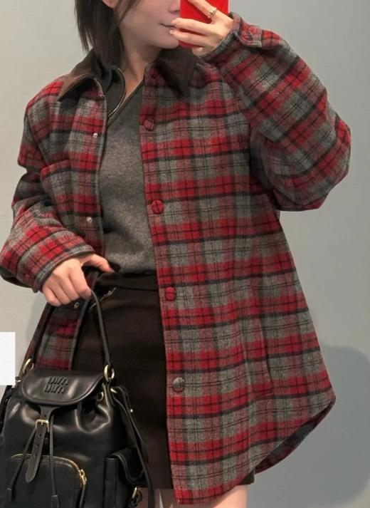 女款羊毛格纹棉服外套ho017 商品图3