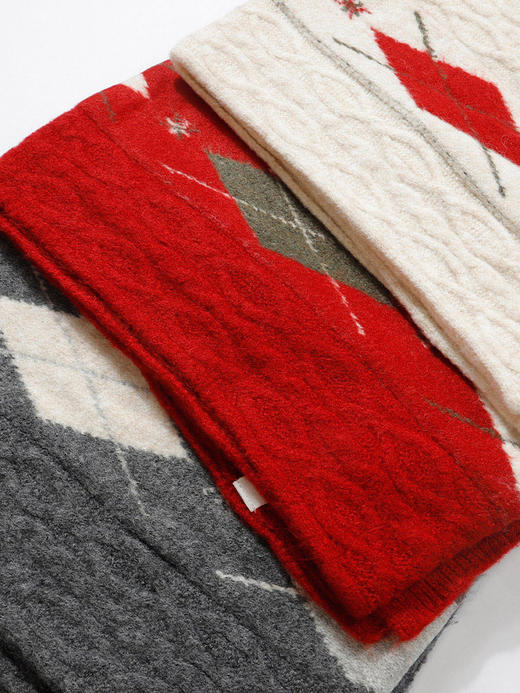 韩系 ins 风菱形格纹针织绳结菱形女围巾-纪念日百货门店同款166595382 商品图4