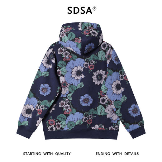 WY1264SDSA男士秋冬新款痞帅男装复古撞色植物花卉印花连帽卫衣百搭宽松 商品图5