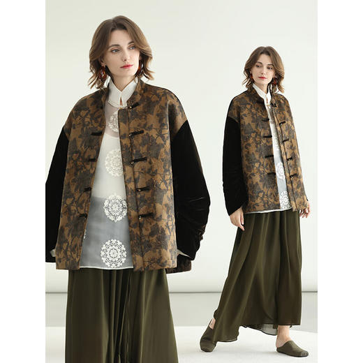 COCOBELLA新中式丹青丝绒棉服女国风保暖提花缎面外套MF3239 商品图2