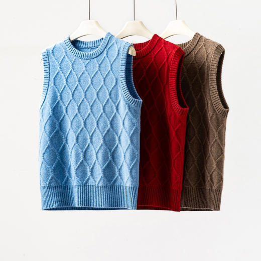 100%山羊绒绞花针织马甲女圆领套头背心百搭叠穿羊绒衫 商品图2