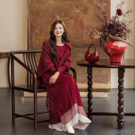 【林栖设计小店】【现货】真丝立体绣花连衣裙收腰紫色优雅长袖2025秋冬新款长裙女T1954114 商品图9