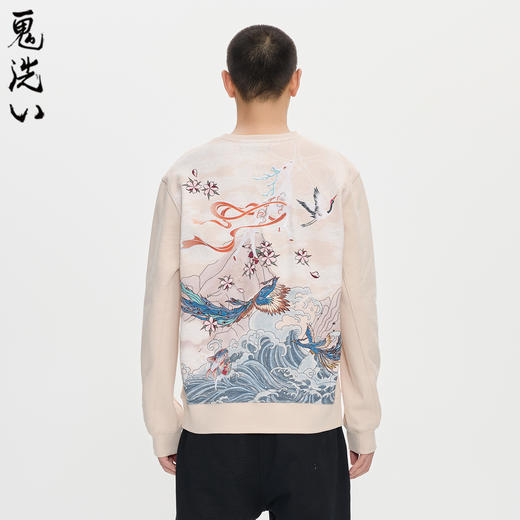 ONIARAI/鬼洗25秋冬泥棒蓝敦煌秘境九色鹿刺绣卫衣男式 25NOB53 商品图0