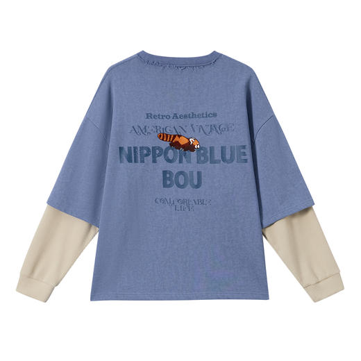 ONIARAI/鬼洗25秋冬棒小熊猫洗褪毛边假两件套头卫衣男式 N240156 商品图4