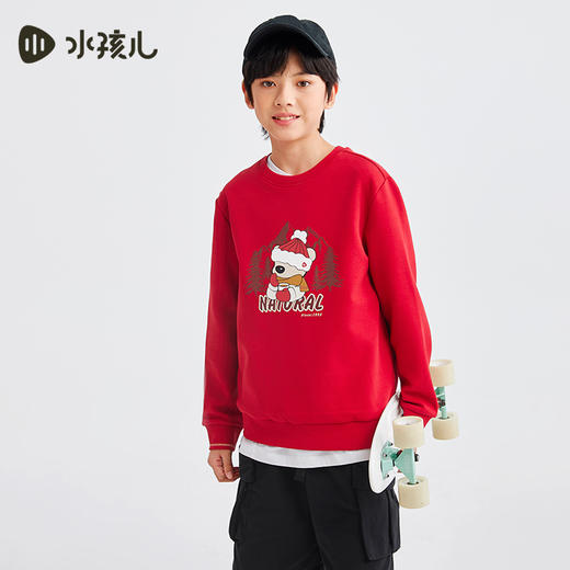 水孩儿童装秋冬新款儿童加绒卫衣男童简约套头上衣女童卡通保暖圆领衫 商品图4