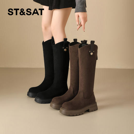 【保暖绒里】星期六时尚通勤百搭山茶花扣带长筒靴SSD4119T6M 商品图7