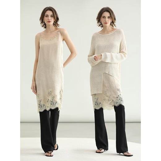 COCOBELLA[100%醋酸]蕾丝拼接肌理感连衣裙女吊带裙FR0081-2 商品图2