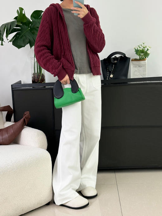 会员福利【垂感挺括/遮胯显瘦】拉夏贝尔/La Chapelle高腰明线阔腿牛仔裤宽松设计感百搭显瘦直筒长裤 商品图12