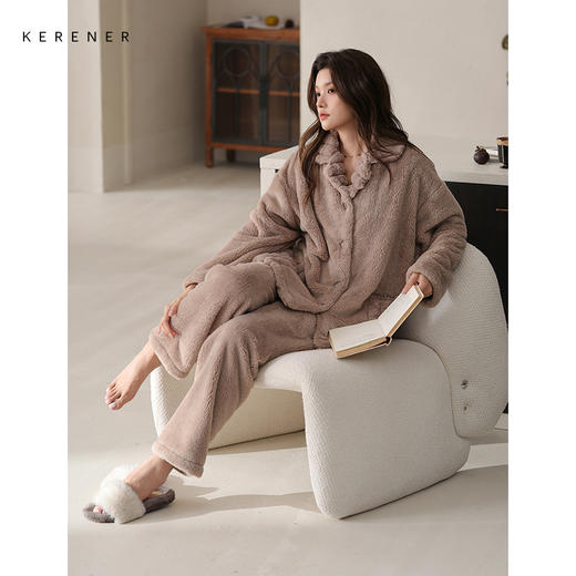 可人儿原创冬季舒棉绒女士睡衣韩系加厚保暖可外穿珊瑚绒家居服 商品图3