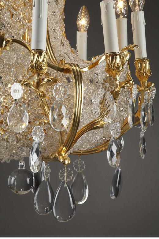 独角鹿西洋古董 1880年代法国出品路易十五风格繁花主题铜鎏金精雕装饰十枝头烛台式枝形水晶吊灯 商品图4