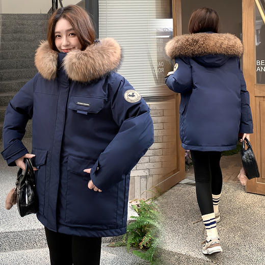 奢姿2025冬季大码女装胖妹妹可卸毛领连帽设计中长款百搭羽绒服7354300244 商品图2