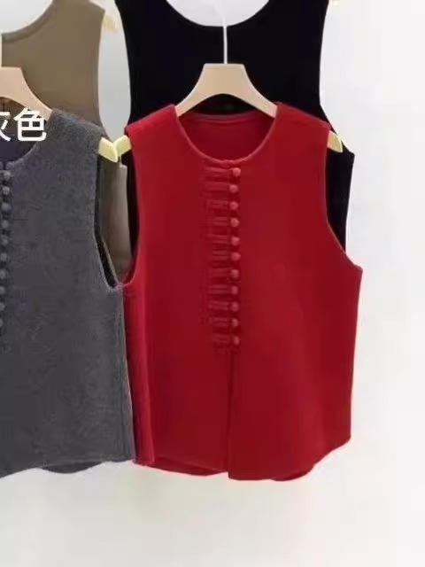 秋冬款【针织马甲】高级时尚洋气极简风 新中式无袖盘扣上衣  商品图1