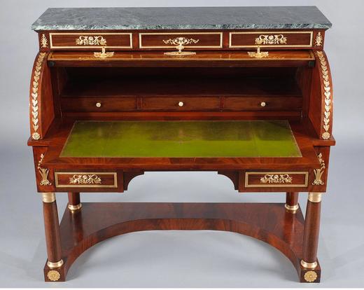 独角鹿西洋古董 1855年代法国出品帝政风格胜利女神主题铜鎏金雕饰桃花心木嵌皮革台面翻盖式写字桌 商品图3