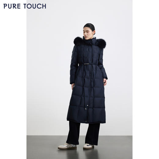 商场同款PURE TOUCH女装25冬新款连帽白鹅绒羽绒服长款系带鹅绒服 商品图1