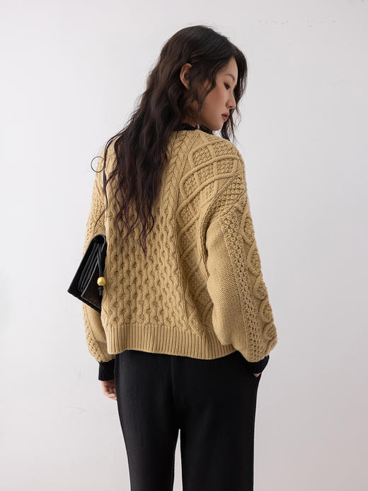 COCO ZONE 高级感撞色拼接针织开衫时尚圆领上衣CC2C1676 商品图8