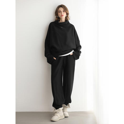 COCOBELLA黑色宽松休闲裤女秋冬柔软裤子通勤针织长裤PA3255 商品图1