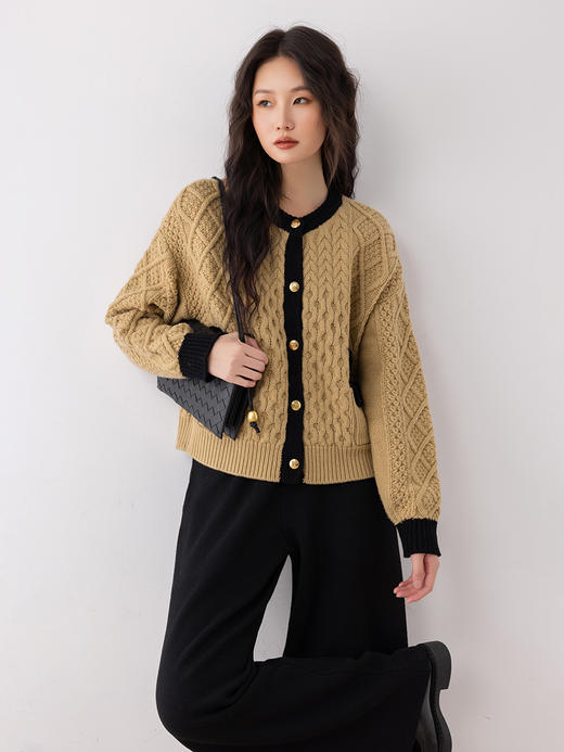 COCO ZONE 高级感撞色拼接针织开衫时尚圆领上衣CC2C1676 商品图6