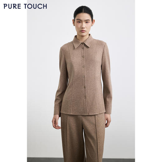 商场同款PURE TOUCH女装25秋冬新款羊毛混纺长袖衬衫厚款翻领衬衣 商品图4
