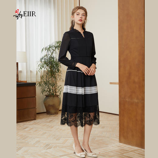 司歌修身蕾丝长袖连衣裙中长裙A921171X 商品图2