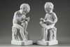独角鹿西洋古董 20世纪法国出品阅读的孩童主题素胎瓷人物雕塑一对 商品缩略图0