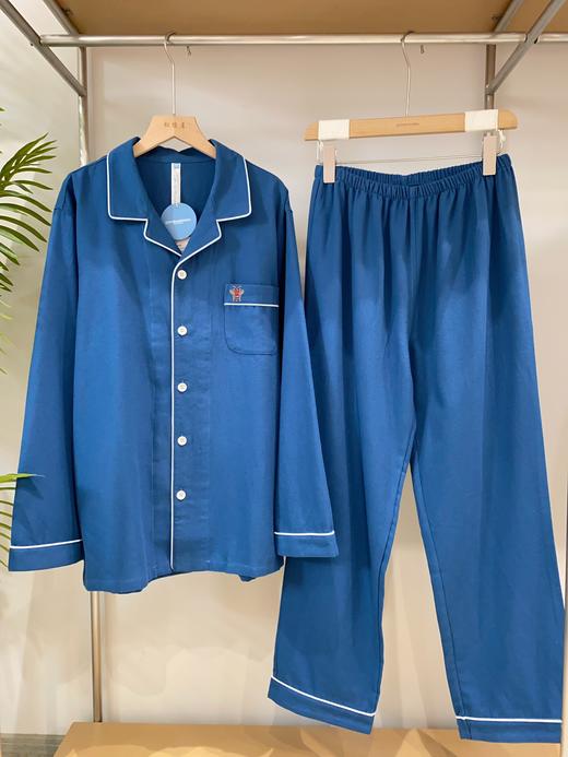 松植屋秋冬男款纯色蜜蜂加厚磨毛绒布长袖睡衣套装100%全棉绒布家居服 商品图5