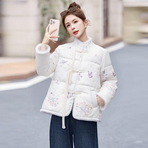 新中式国风羽绒服，洋气盘扣气质提花白鸭绒外套HR-YJLY86808 商品图3