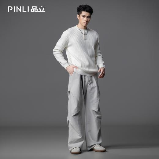 PINLI品立2025秋季新款男条纹提花毛衣打底圆领扣子门襟针织衫潮GD253110079 商品图1