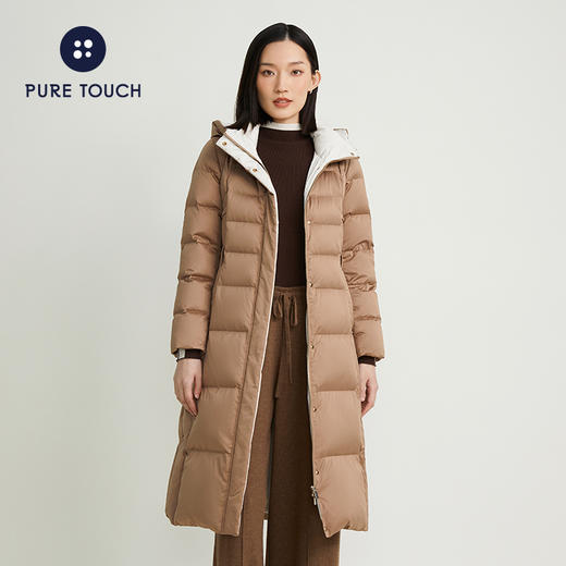 pure touch冬季女士羽绒服连帽长款外套白鸭绒修身时尚加厚上衣新 商品图1