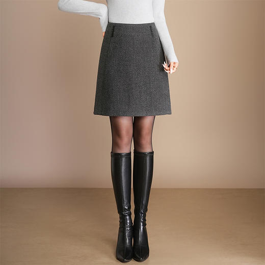 QYM 7122-Y毛呢包臀裙高腰半身裙时尚气质A字裙 商品图1