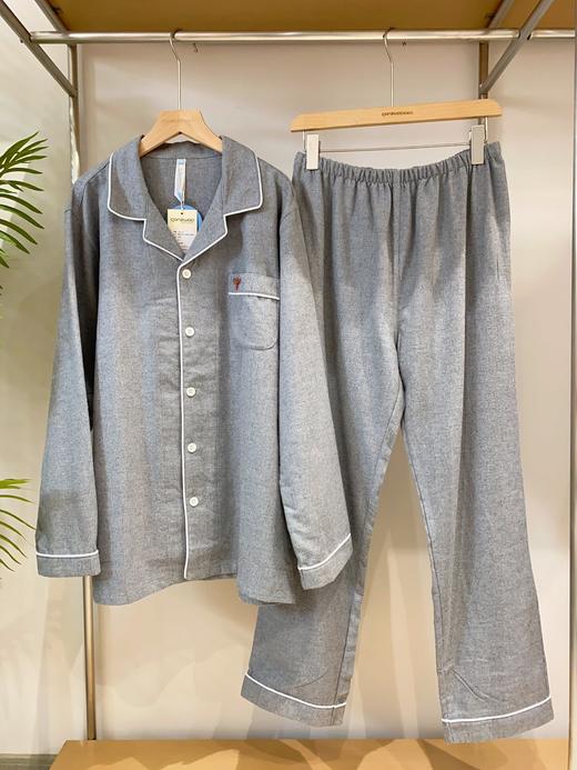 松植屋秋冬男款纯色蜜蜂加厚磨毛绒布长袖睡衣套装100%全棉绒布家居服 商品图1