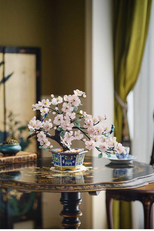 【已售】独角鹿西洋古董 20世纪中国创汇时期出品博古纹景泰蓝盆装饰「海棠花」珍宝像生盆景 商品图0