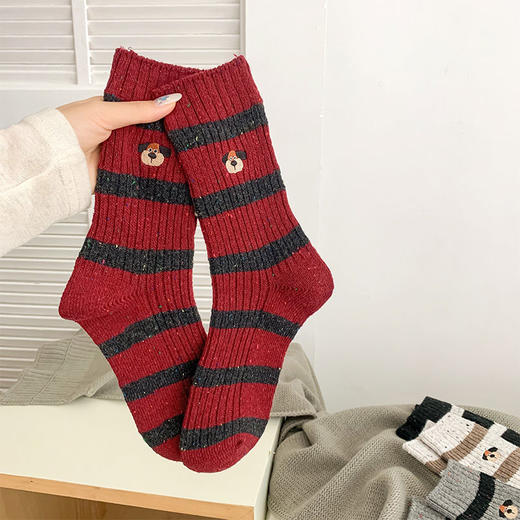 条纹刺绣小狗羊毛袜袜子-纪念日百货门店同款167944847 商品图3
