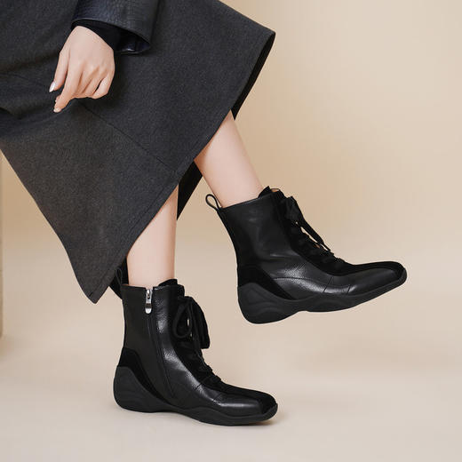 【预售5天】超软厚底运动短靴，加绒真皮瘦瘦靴内增高马丁靴DTN&266-20 商品图2